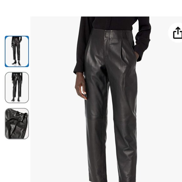 VINCE Leather Trousers Black Pleat Front Pants - Picture 3 of 12